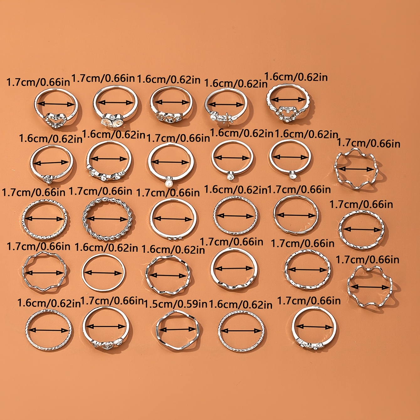 28pc Bohemian Style Women's Love Theme Ring Set